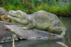 Crystal Palace Dinosaur statues by Benjamin Waterhouse Hawkins in 1850s located in Crystal Palace, a suburb of London, UK.