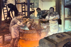 Excavation display of the Bernissart Iguanodons