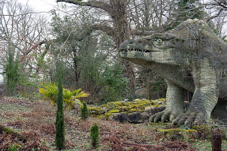 Megalosaurus 2020 Crystal Palace Dinosaur statues by Benjamin Waterhouse Hawkins in 1850s located in Crystal Palace, a suburb of London, UK.
