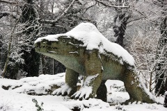 Megalosaurus 2010 Crystal Palace Dinosaur statues by Benjamin Waterhouse Hawkins in 1850s located in Crystal Palace, a suburb of London, UK.