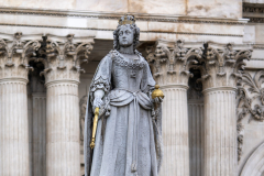 St Pauls Cathedral, London, UK, and close-up of Queen Anne statue