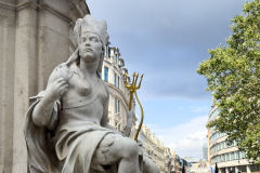St Pauls Cathedral, London, UK, and close-up of America figure at base of Queen Anne statue