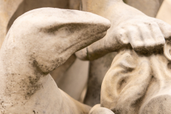 St Pauls Cathedral, London, UK, and close-up below foot of America figure at base of Queen Anne statue