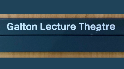 UCL Galton Lecture Theatre - plaque on door - ProfJoeCain