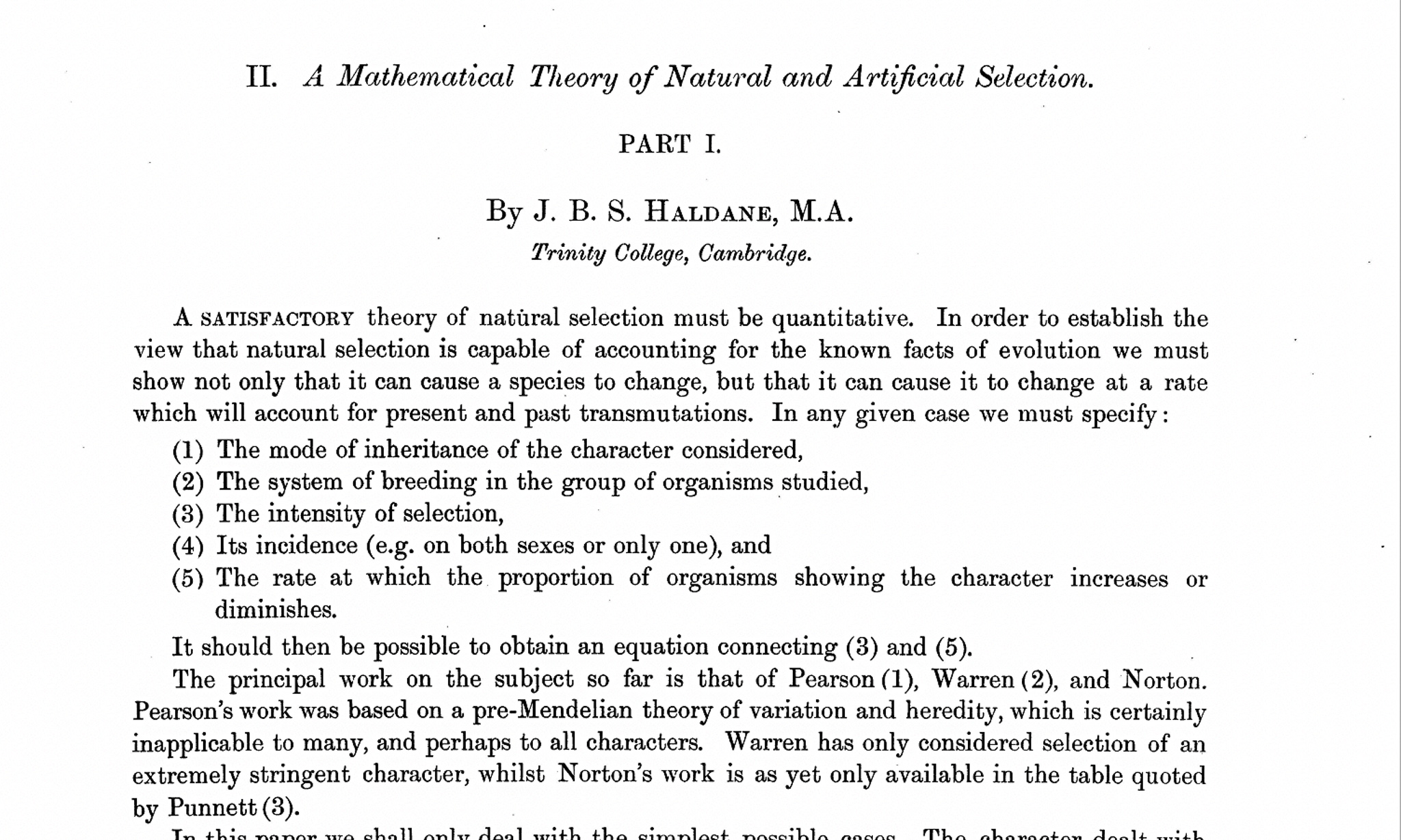 First page of Haldane's first paper in the "Mathematical Theory" series
