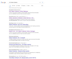 Figure 1. First page of results from Google search for “UCL Galton Collection” as viewed 9 July 2021.