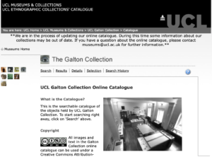 Figure 2. Landing page for “The Galton Collection” at URL: https://galtcat.museums.ucl.ac.uk as viewed 9 July 2021.