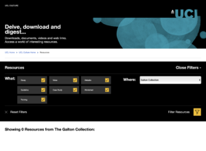Figure 6. Return from clicking on “Download, Delve, Discover” option on UCL Science Collections mother page visited 9 July 2021.