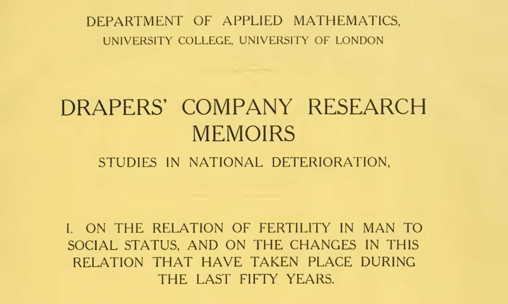 Drapers' Company Research Memoirs - Studies in National Deterioration - Biometric Laboratory - title plate