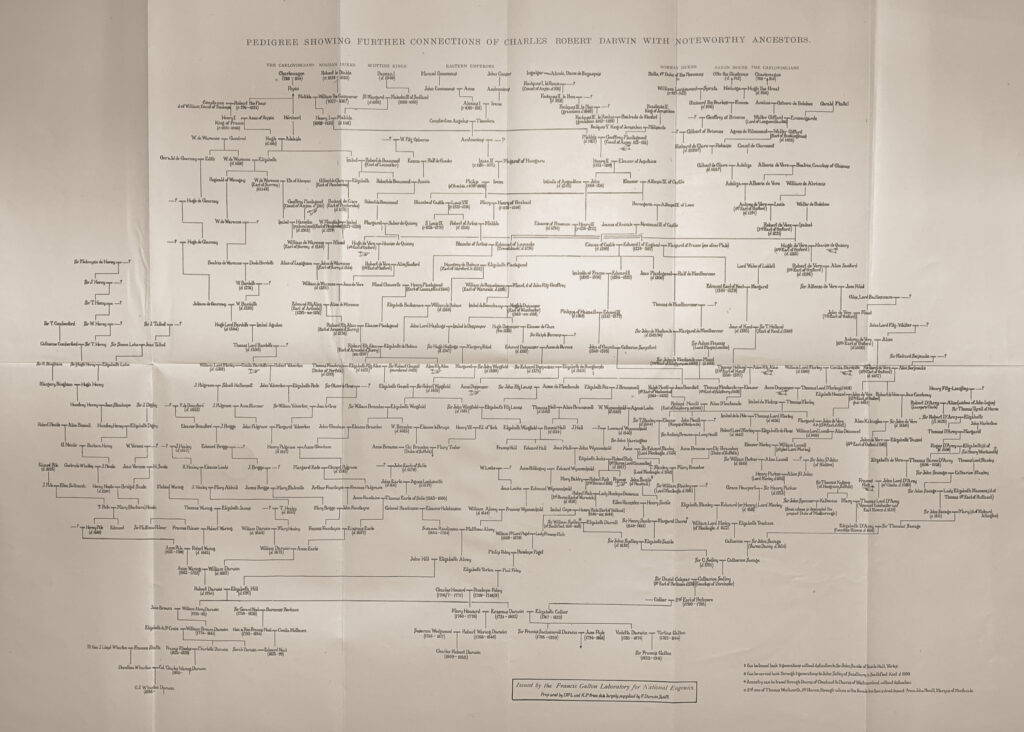 Plate II in Karl Pearson (ed.) 1930. Life, Letters, and Labours of Francis Galton volume 3a. This sheet measures approximately 36cm x 104cm.