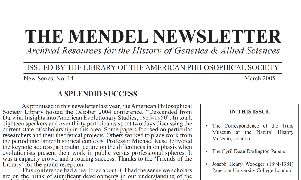 Header for Mendel Newsletter number 14