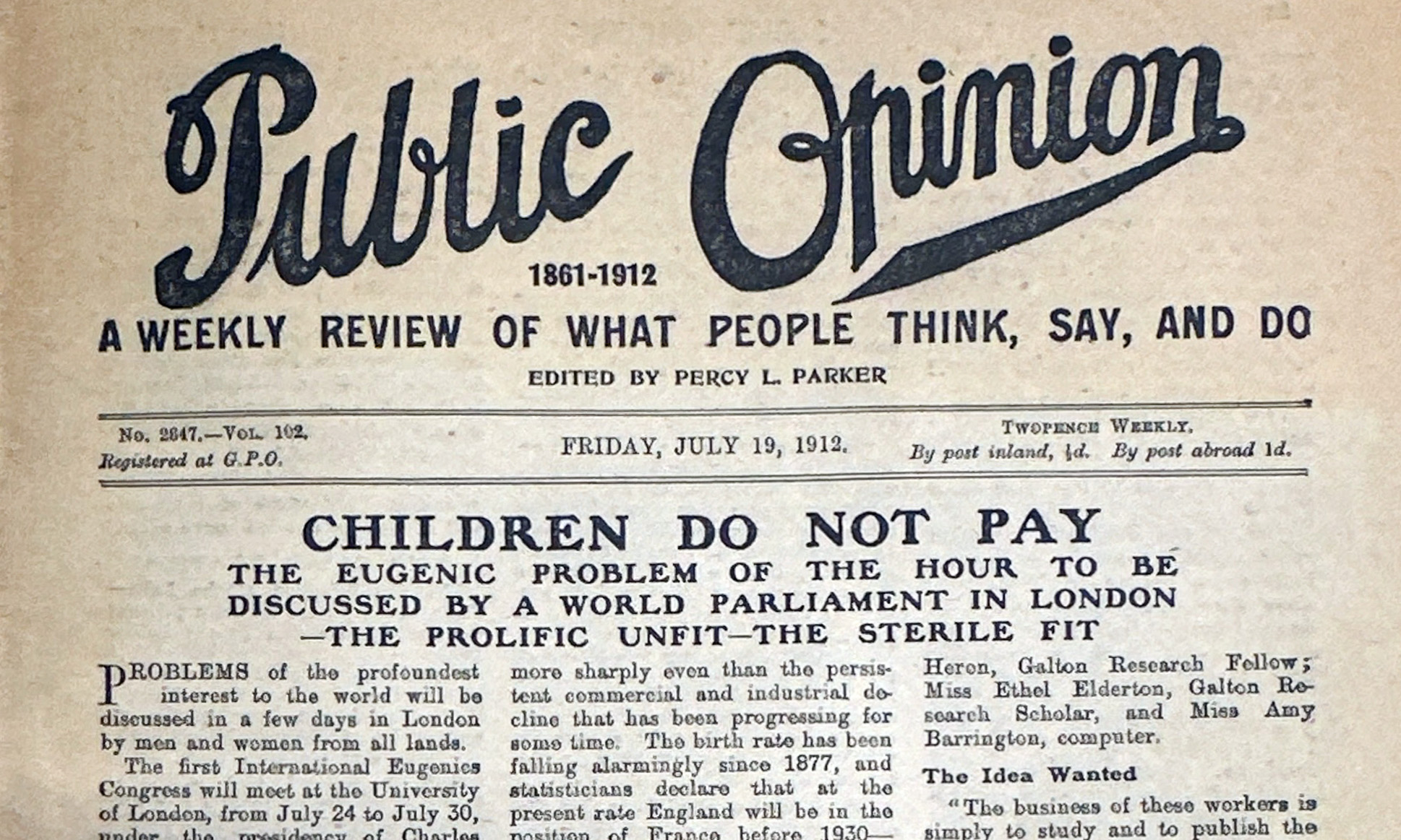 Karl Pearson in rare media interview about eugenics in Public