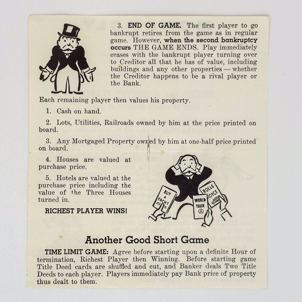Mo2opoly 1961 "Rules for a Short Game" side 1