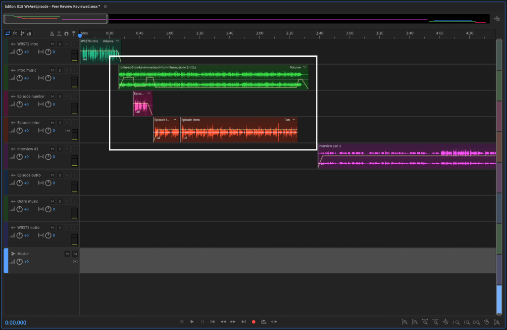 Multi-track display showing partial mix for an episode of WeAreSTS