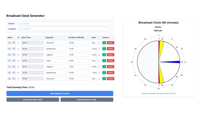 Broadcast clock generator sample 30 minute episode