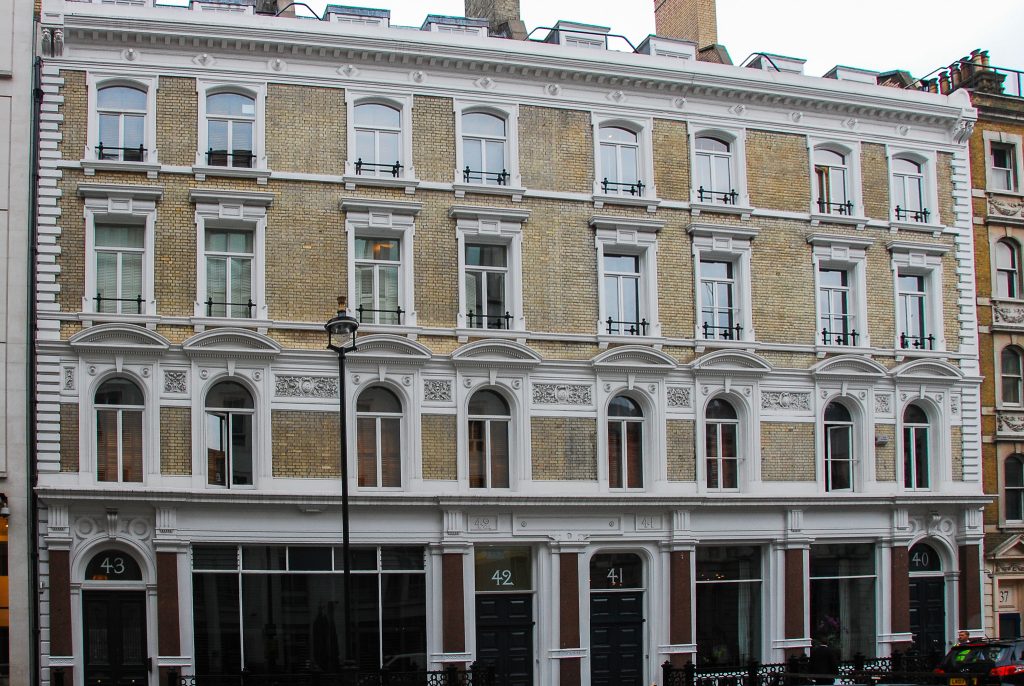 Numbers 40-43 Great Marlborough Street, London in June 2026. Darwin lived in number 36, which was renumbered in 1925 to be number 41. The 1830s building was demolished and replaced by the one in this photograph. Credit: ProfJoeCain