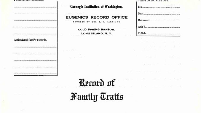 Title for Record of Family Traits form, Eugenics Record Office